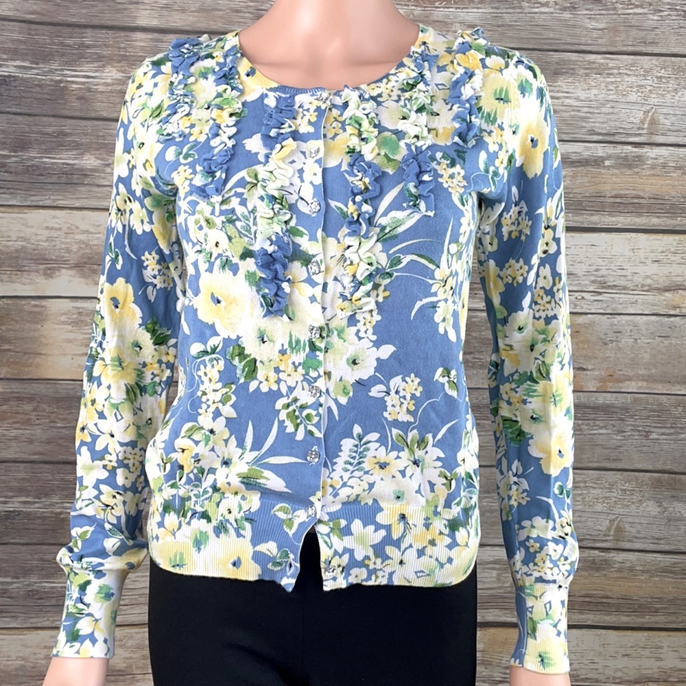 Parfait Blue & Yellow Floral Print Cardigan
